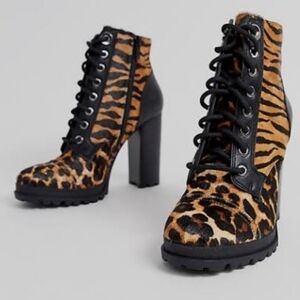 ALDO Marille Chunky Heel Combat Boot Animal Print Size 37.5 (7)